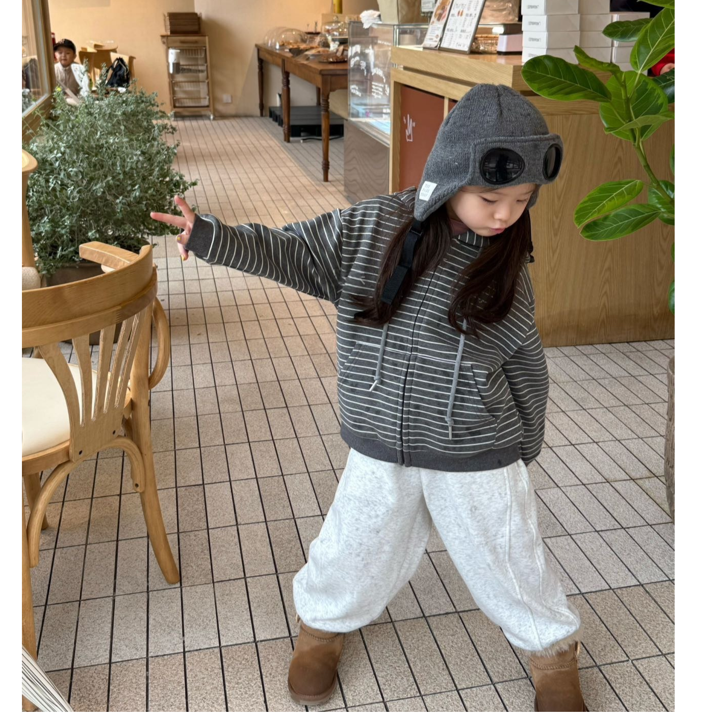 壹妈童装女童韩版连帽条纹休闲风套装时尚针织外套洋气休闲运动裤