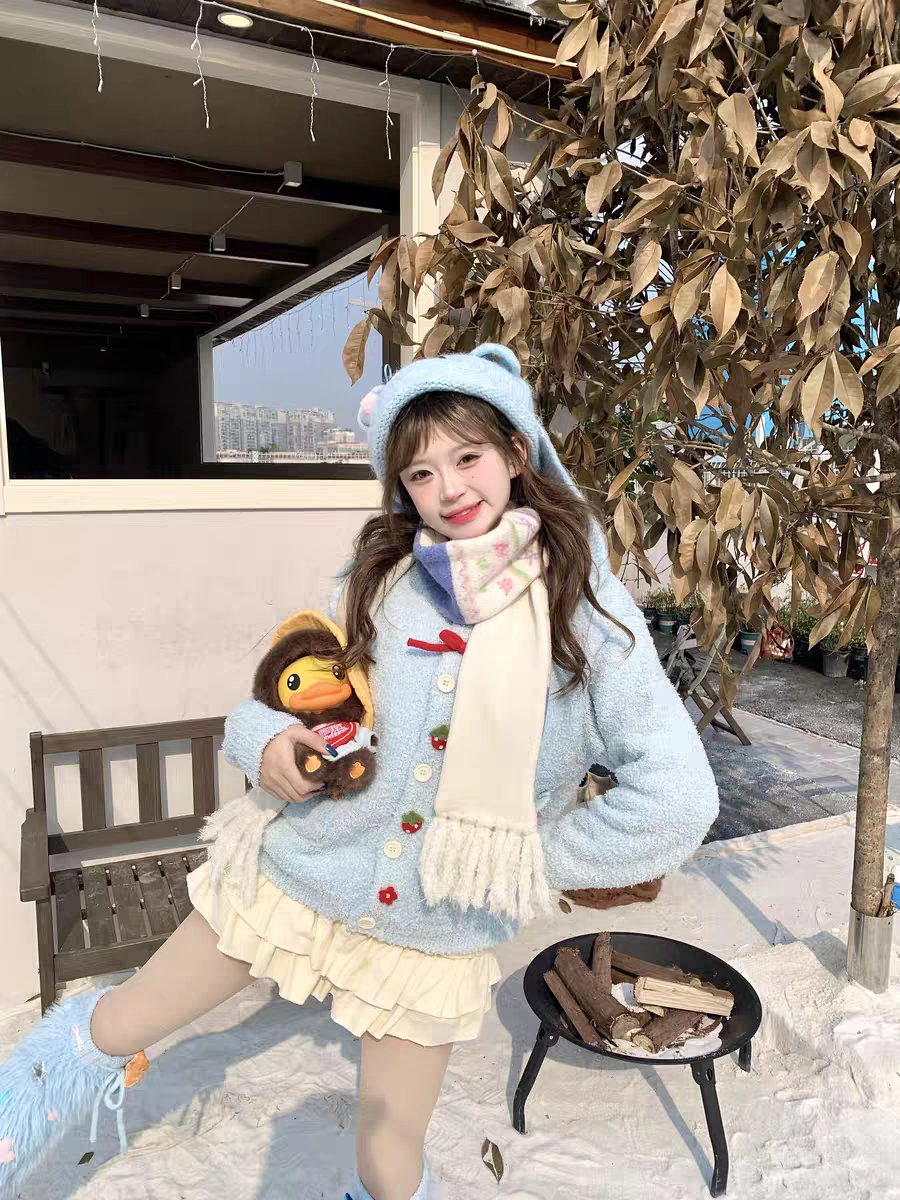 小清新圣诞氛围感长袖针织外套女秋冬单排扣设计感小众外穿上衣潮