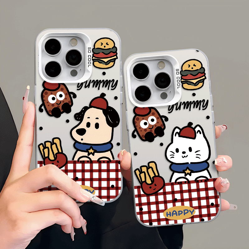 汉堡小狗情侣手机壳适用苹果15华为oppo荣耀小米14vivo红米镭射硬