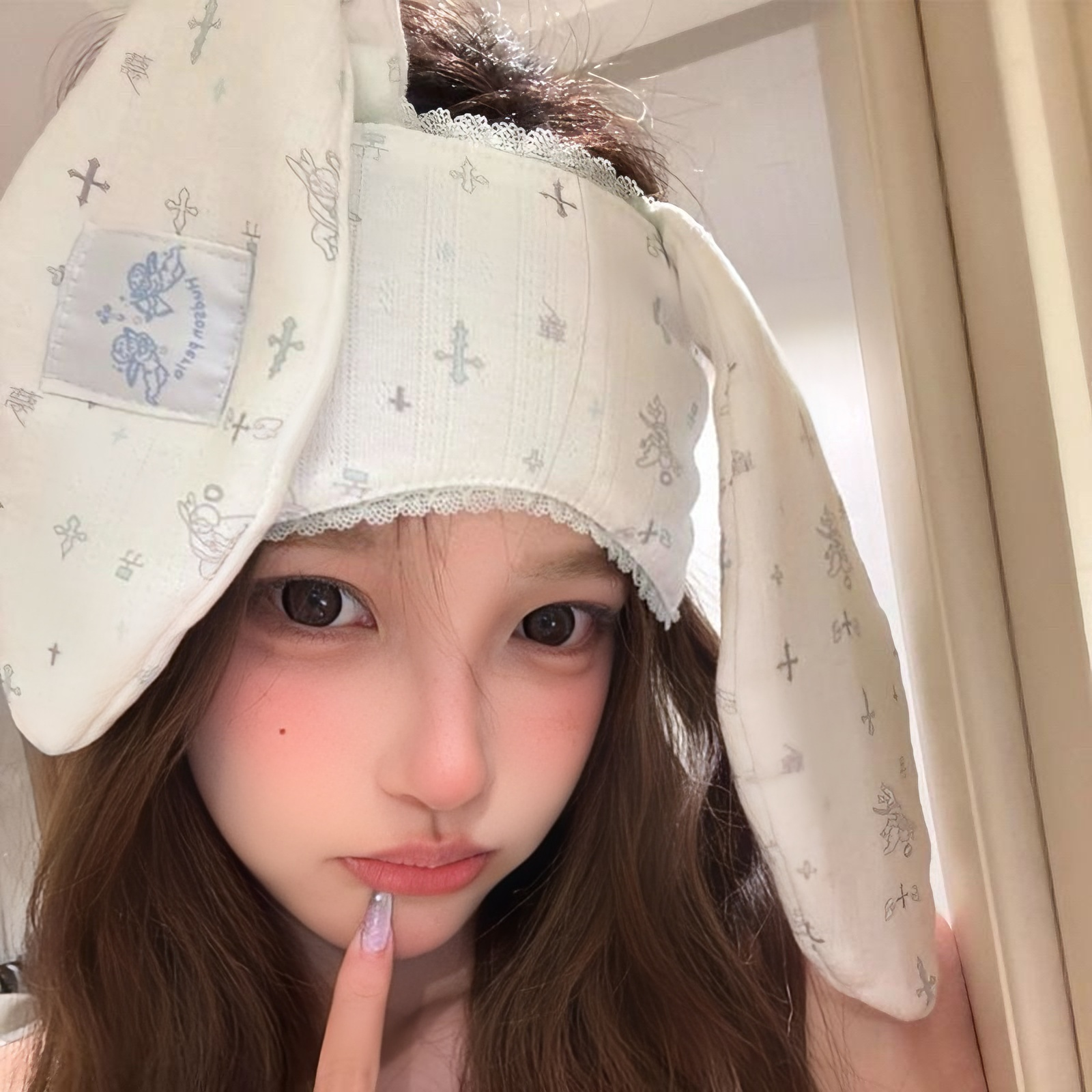 甜美兔耳朵花边眼罩卡通可爱元气学生少女睡觉遮光眼罩温柔ins风