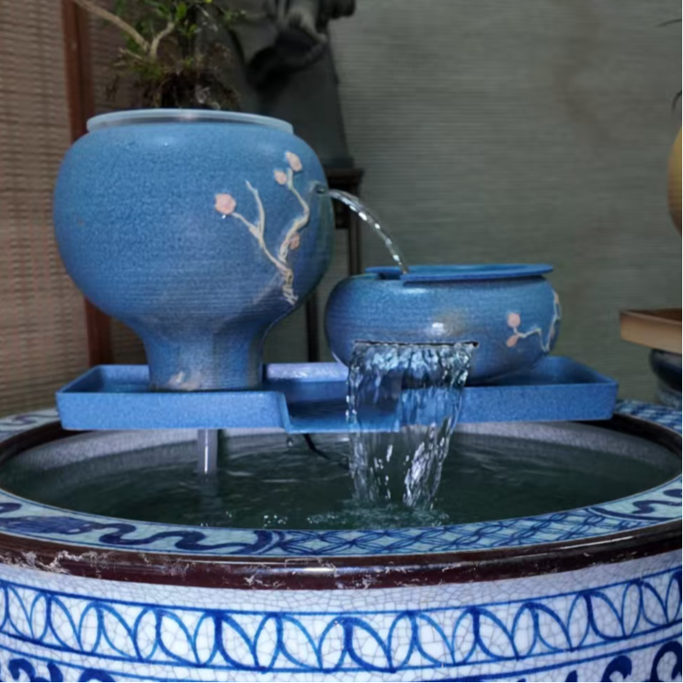 生态养鱼瀑布观赏罐过滤增氧种绿植微景观陶瓷耐用流水摆件循环水