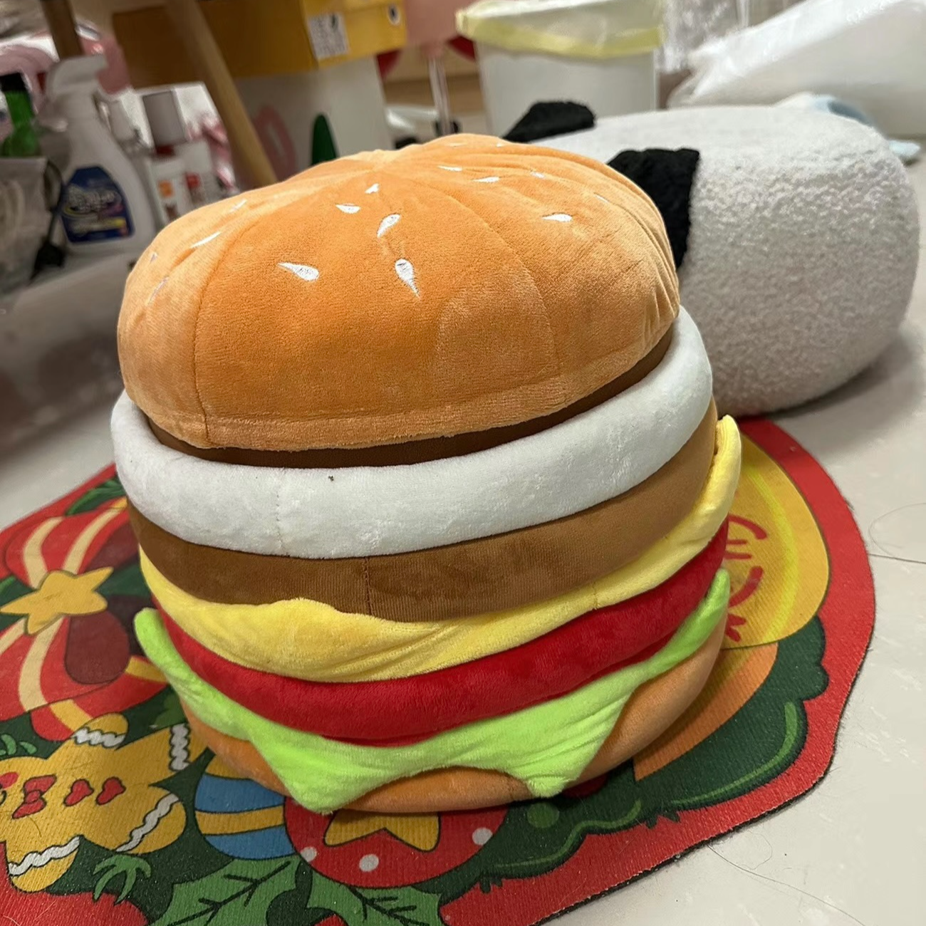 汉堡收纳筐卡通可爱带盖收纳盒汉堡包零食筐杂物收纳篮六一礼物