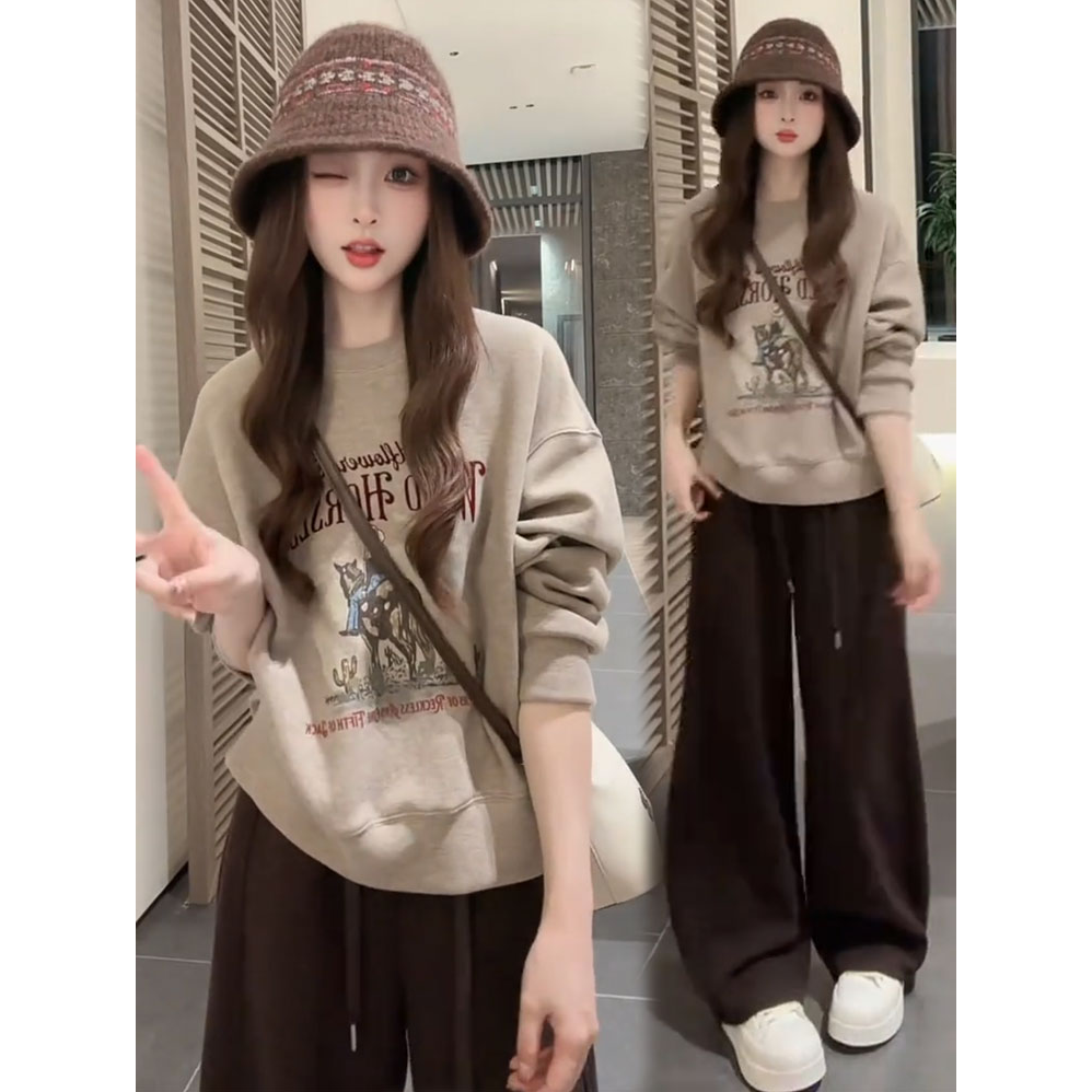 时尚休闲套装女2025秋季新款时髦洋气字母印花卫衣运动裤两件套潮