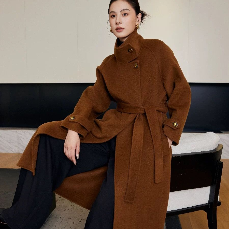 【风檐锦序】边芙卡高领毛呢外套长款羊毛大衣韩版宽松女680967-XIN