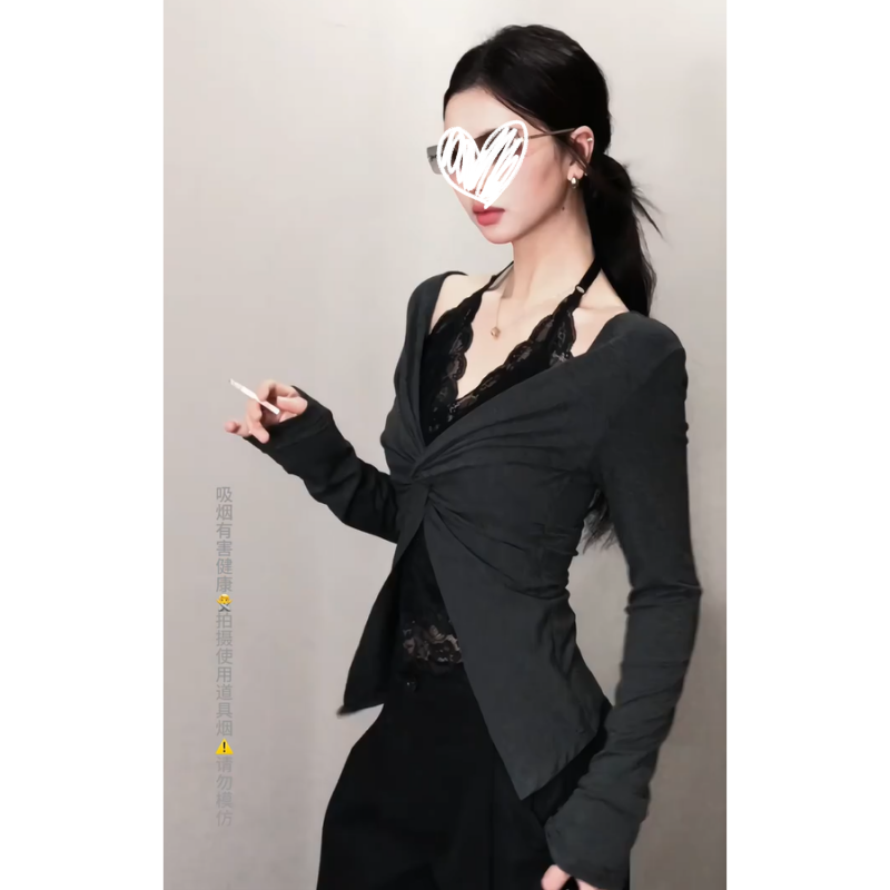 有运费险！2025秋季法式高级设计感长袖T恤修身显瘦纯欲百搭女上衣