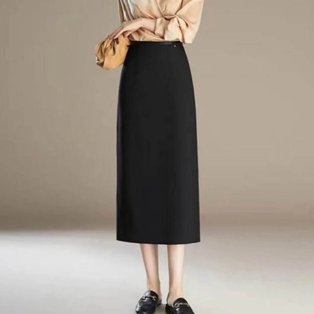 【两个裙长】秋季半身裙女百搭小个子中长款后开叉包臀一步裙气质款