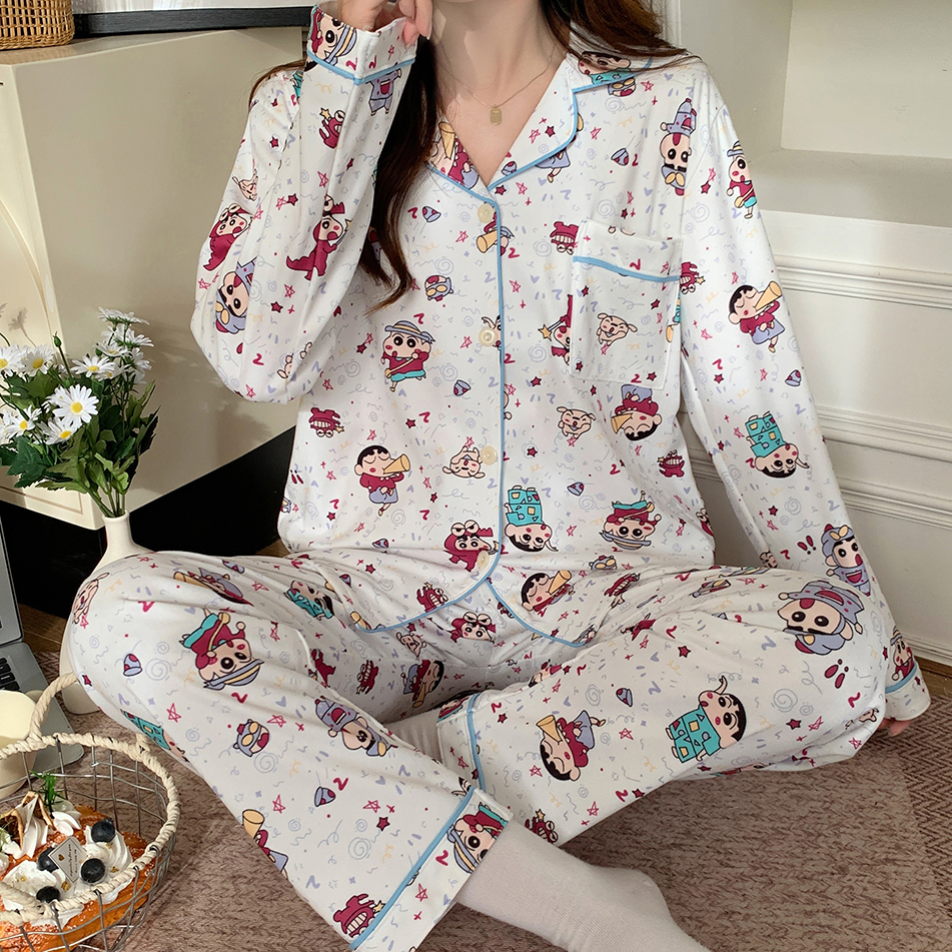 秋冬季卡通新款双面德绒保暖开衫睡衣女士休闲冬天长袖家居服套装