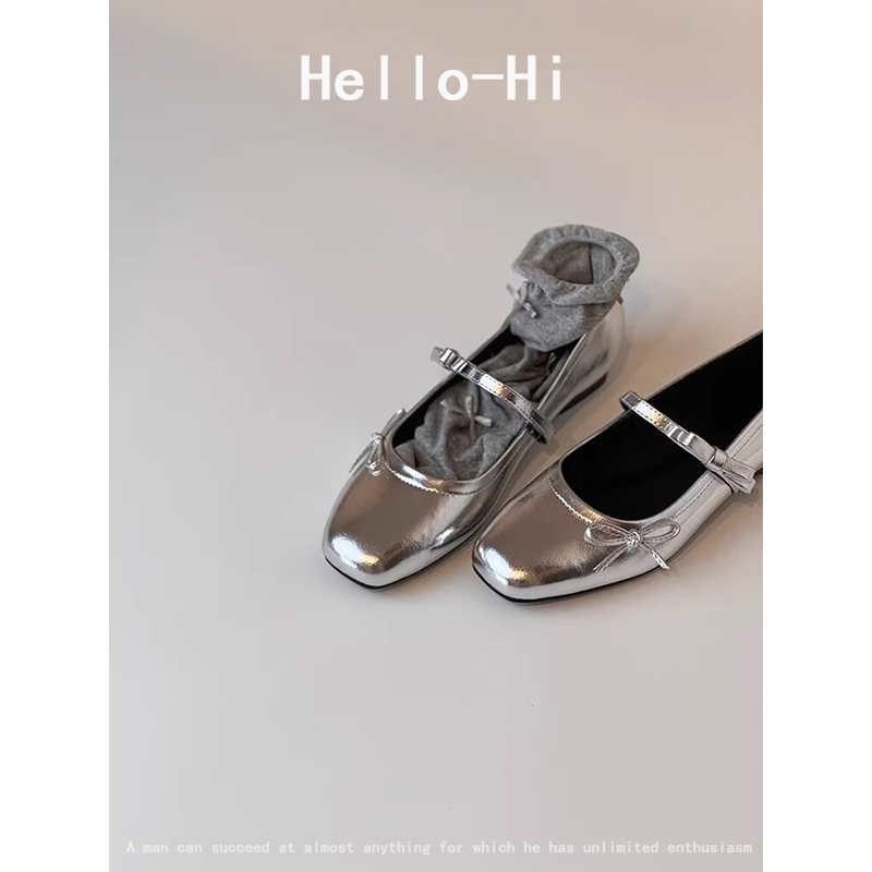 羊皮版～法式单鞋女平底蝴蝶结2025方头浅口晚晚鞋低跟玛丽珍鞋