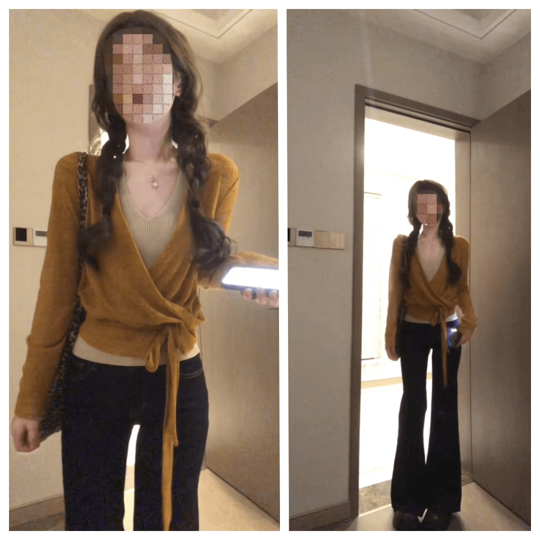 纯欲风辣妹交叉V领绑带收腰针织衫女秋季内搭吊带上衣修身微喇裤