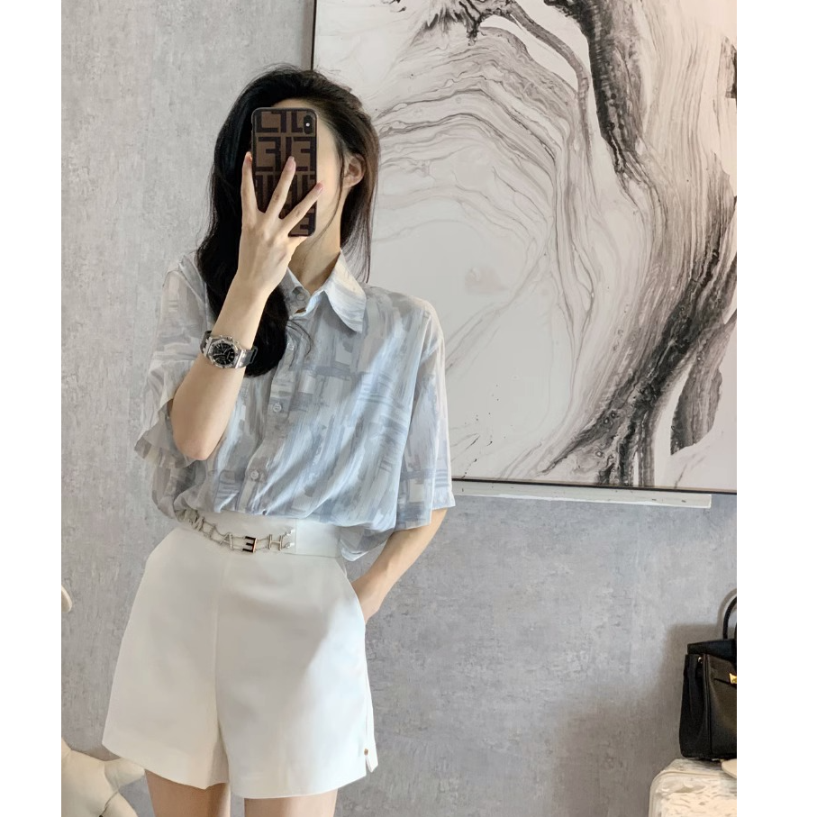 夏季衬衫女新款2025年设计感小众法式复古港味宽松法式衬衣上衣女