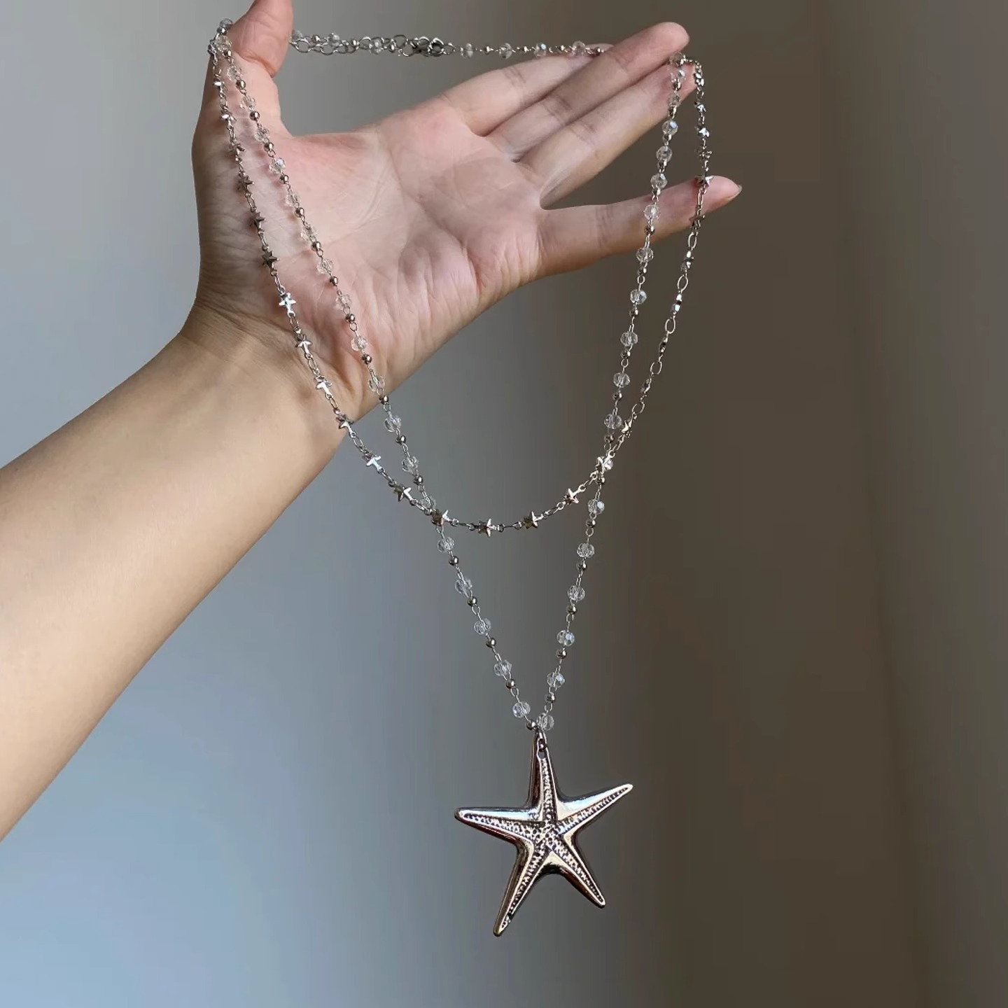 铜合金项链 甜酷风双层叠戴海星项链女长款锁骨链颈链辣妹风配饰