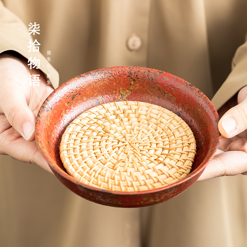 复古粗陶满山红赭石釉壶承蓄水陶瓷干泡台壶垫茶壶盖碗陶瓷底座