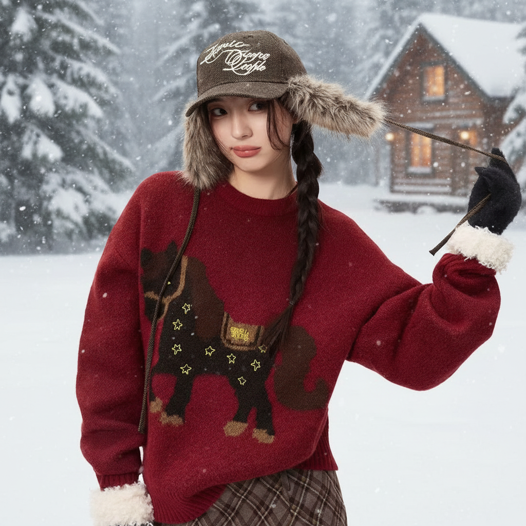 秋冬季新款圣诞新年红色高级感毛衣女宽松百搭超好看针织衫上衣