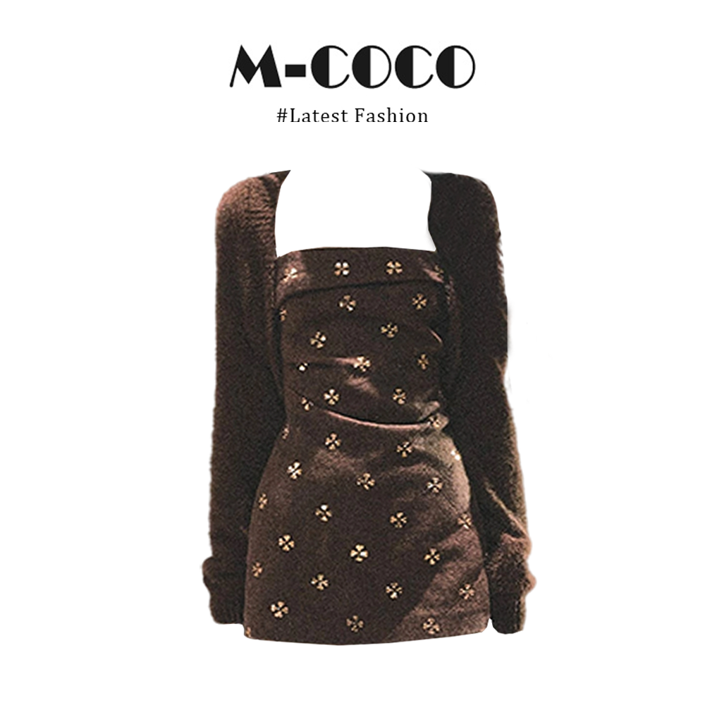 MARIE.COCO"海棠花未眠"美拉德吊带连衣裙套装女秋冬短裙开衫披肩