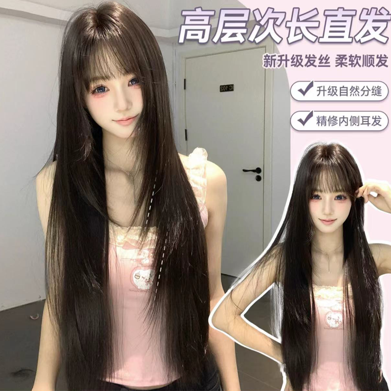 【初代女神】时尚新升级发丝·精修内鬓角工艺黑茶色长直发全头套