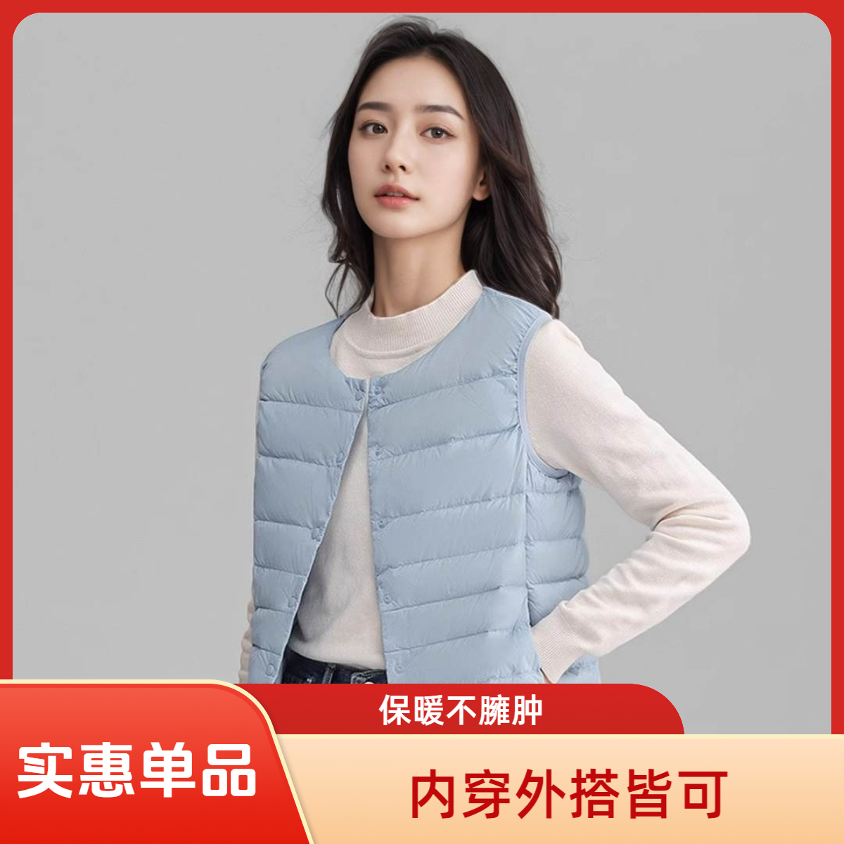 YAYA/鸭鸭女款羽绒马甲短款圆领韩版百搭外穿内搭背心DYF26C0060