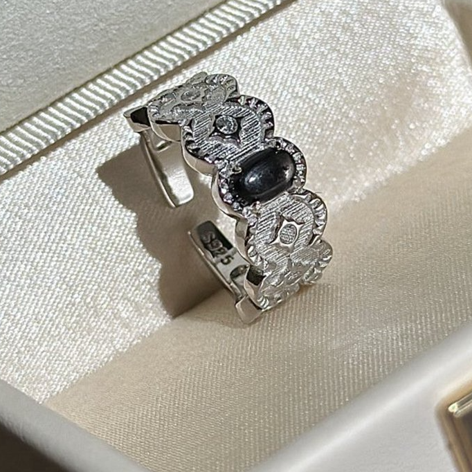 925银戒指 小众设计简约时髦中古vintage蕾丝宫廷风开口指环J599