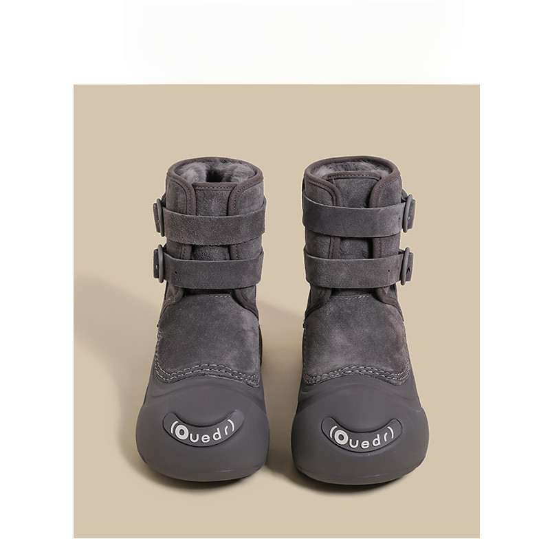 厚底松糕雪地靴女2025秋冬季加绒保暖短靴灰色开口笑大头马丁棉鞋