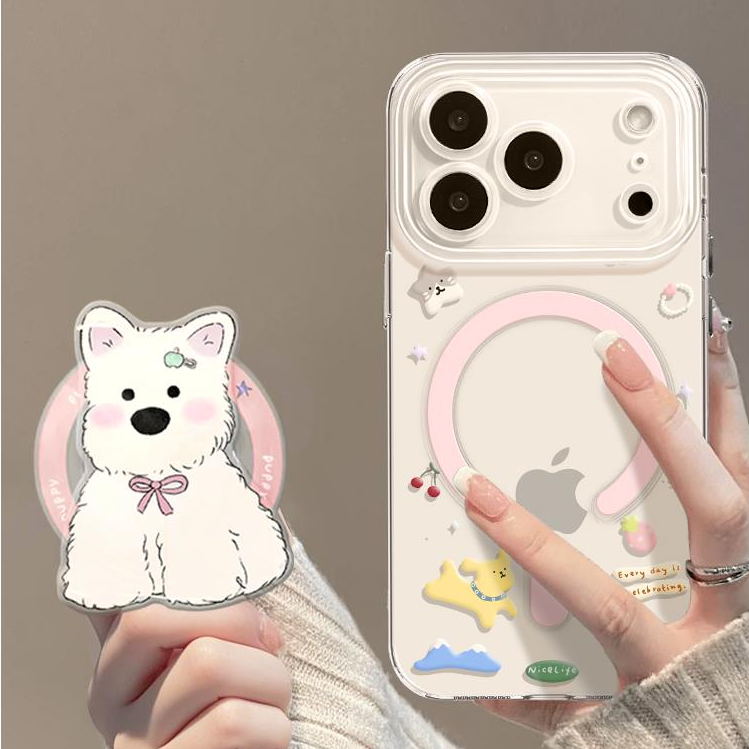 西高地适用苹果17promax透明磁吸手机壳全包可爱简约防摔支架软壳