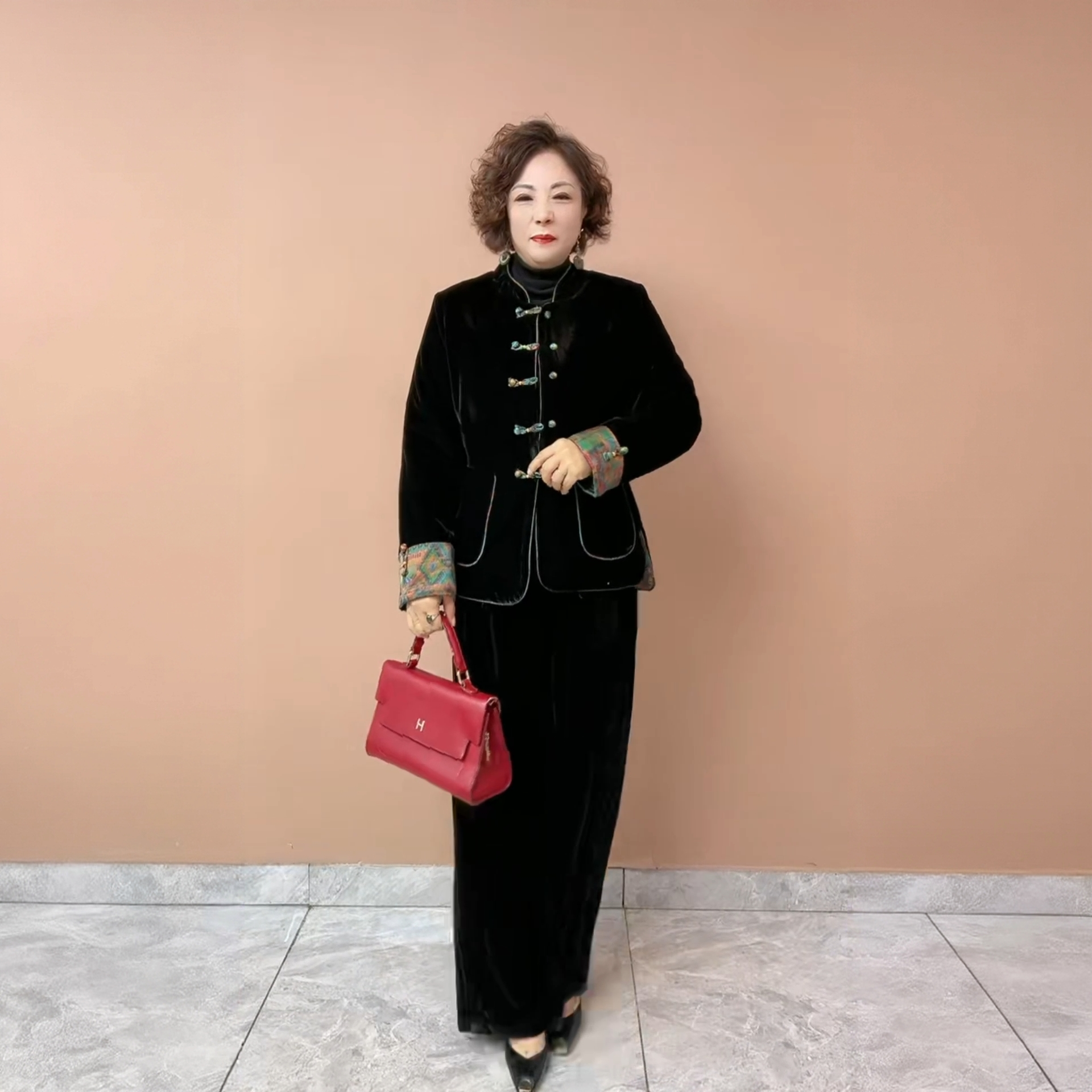 2577双面穿新中式国风盘扣丝绒短款妈妈夹棉外套唐装上衣110-180