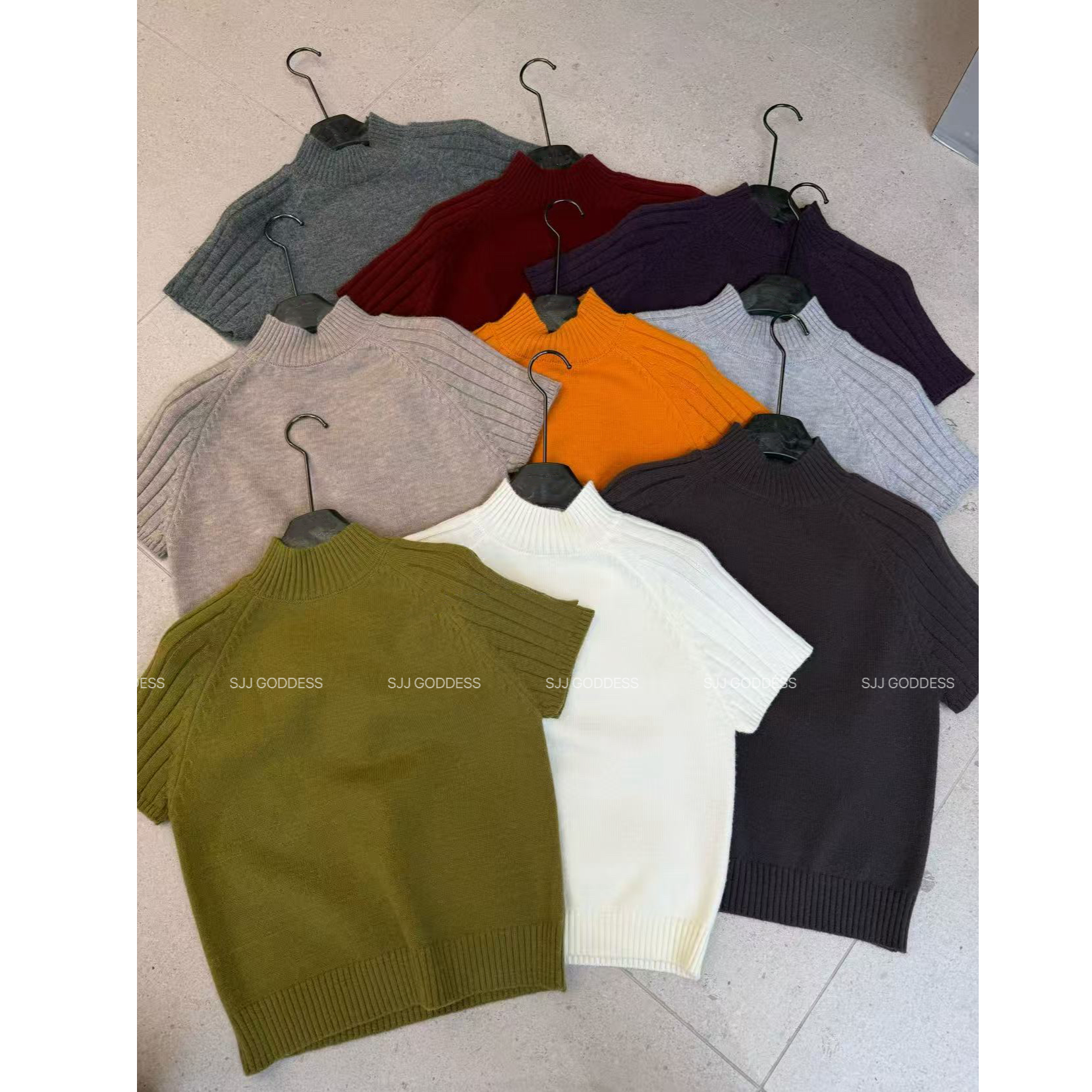 【娇娇私服定制】新款休闲百搭针织纯色短袖毛衣（衣长56）BK01纯色