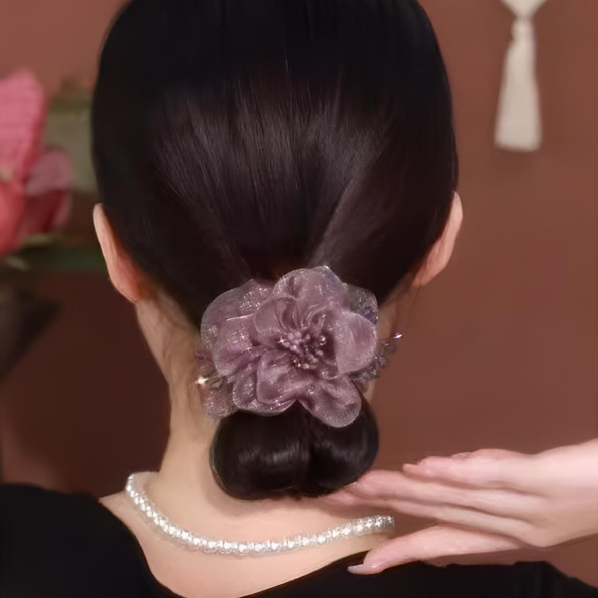 25年新款繁花减龄水晶大肠欧根花朵发圈女时尚花头绳气质轻奢发绳