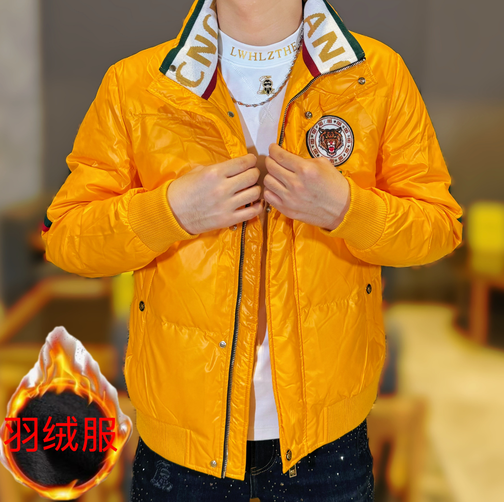 2025冬季新款男士轻奢立领虎头刺绣织带保暖抗寒高品质休闲羽绒服