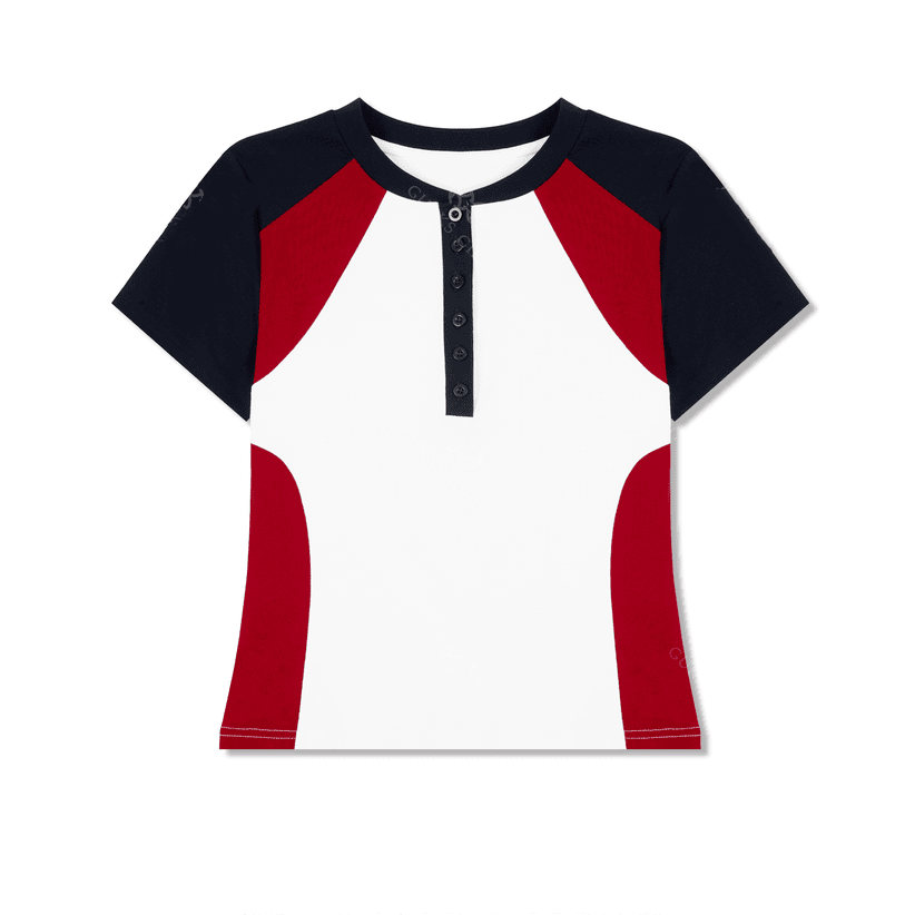 美式撞色修身显瘦拼接圆领经典短袖T恤女2025夏季新款别致上衣