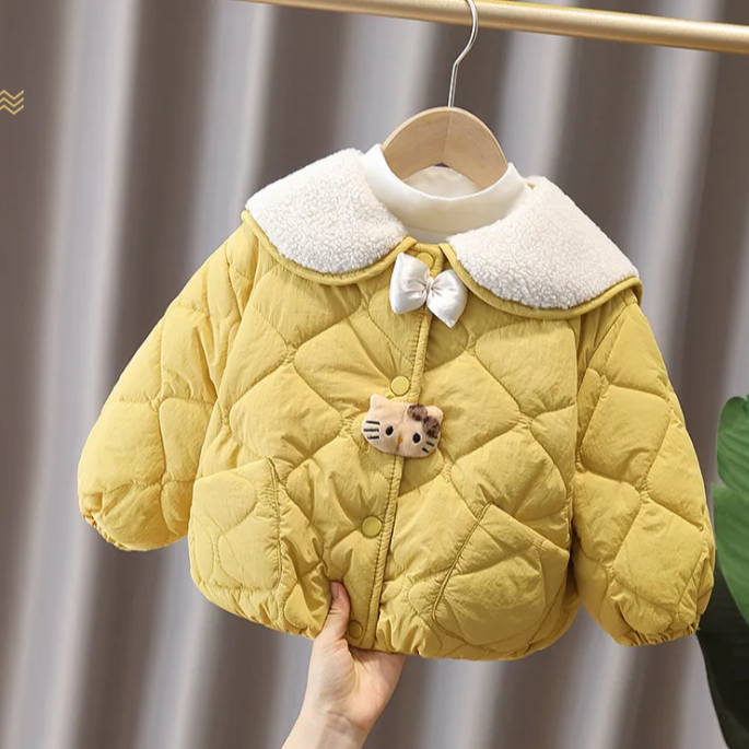 女童棉衣冬季加绒加厚2025新款洋气保暖夹棉冬装可爱猫咪儿童棉服