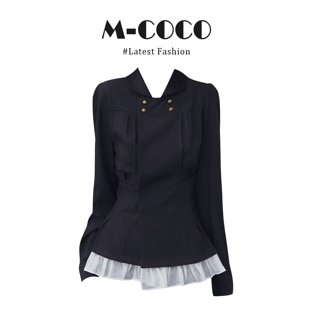 INSCEC洋气风翻领假两件拼接长袖衬衫女收腰显瘦减龄百搭穿搭上衣