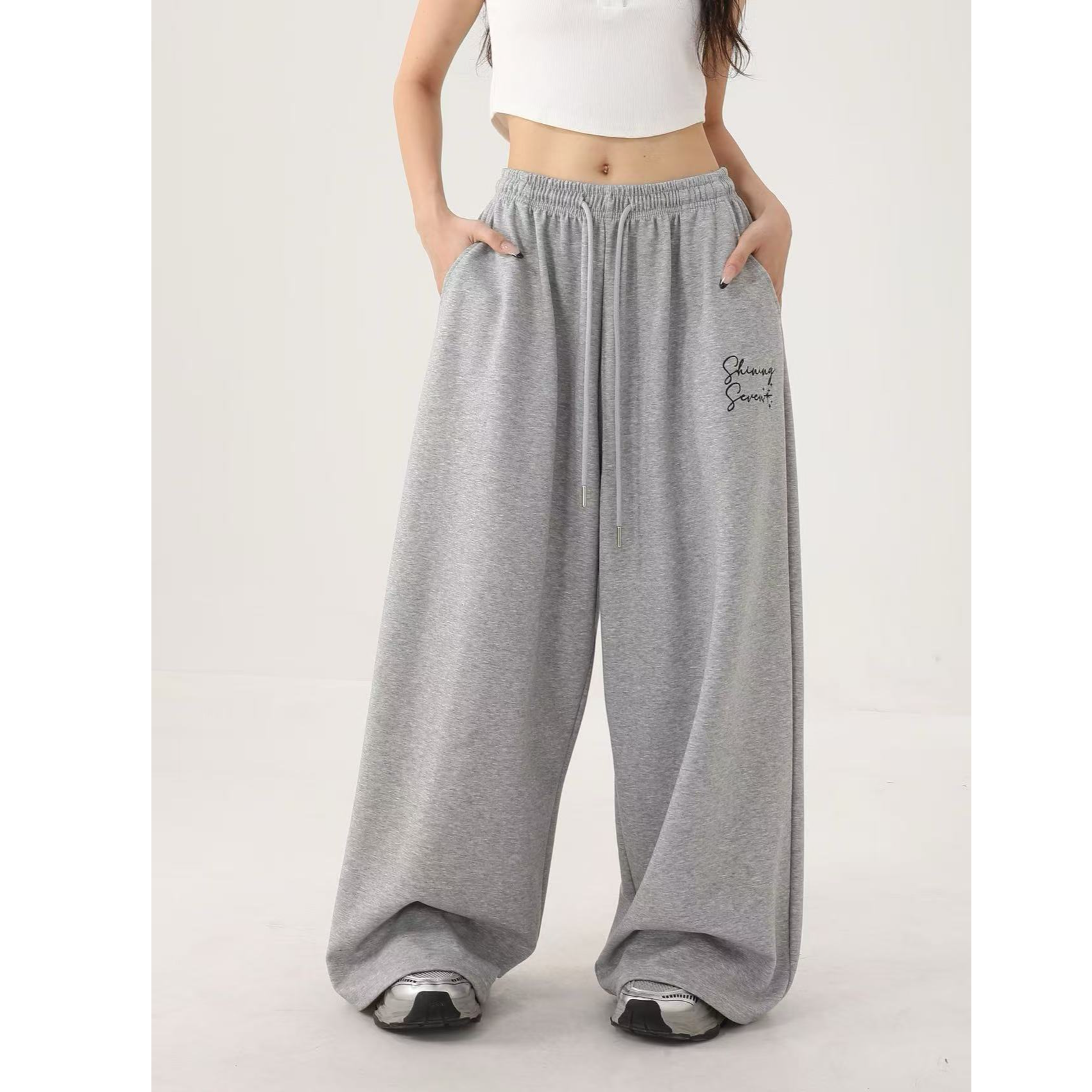 SHINING7 原创爵士街舞刺绣宽松慵懒直筒休闲运动卫裤7027