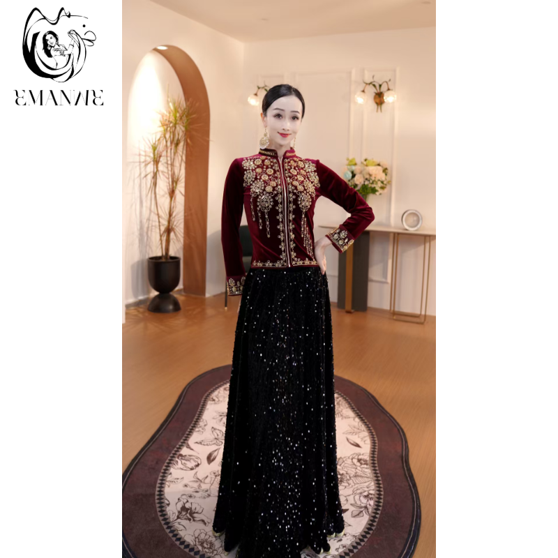 E25Q11依曼之舞异域风情刺绣上衣民族修身百搭跳舞新疆舞蹈服装