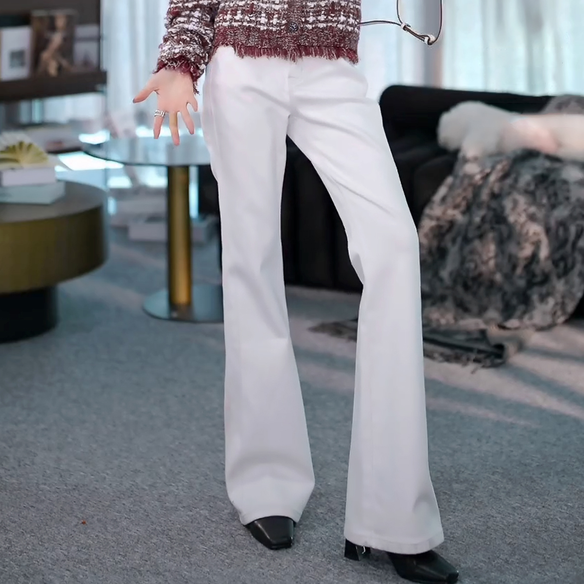 溶溶【腿精白牛】RONGRONG 高腰裁剪超绝拉腿修腿微喇牛仔裤5150-2