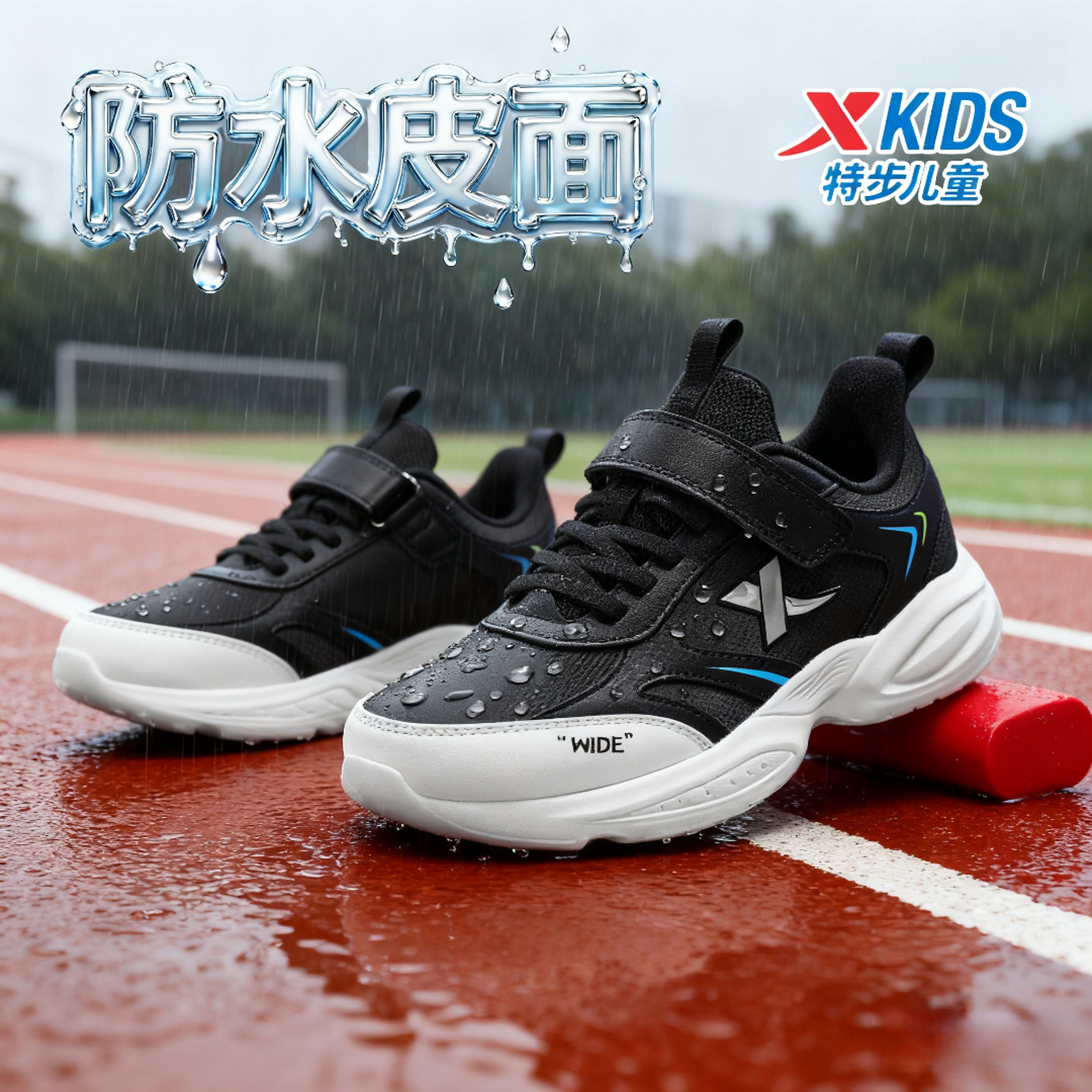 【飛腾6.0皮面款】特步儿童冬季运动鞋加厚舒适缓震魔术贴跑鞋9331