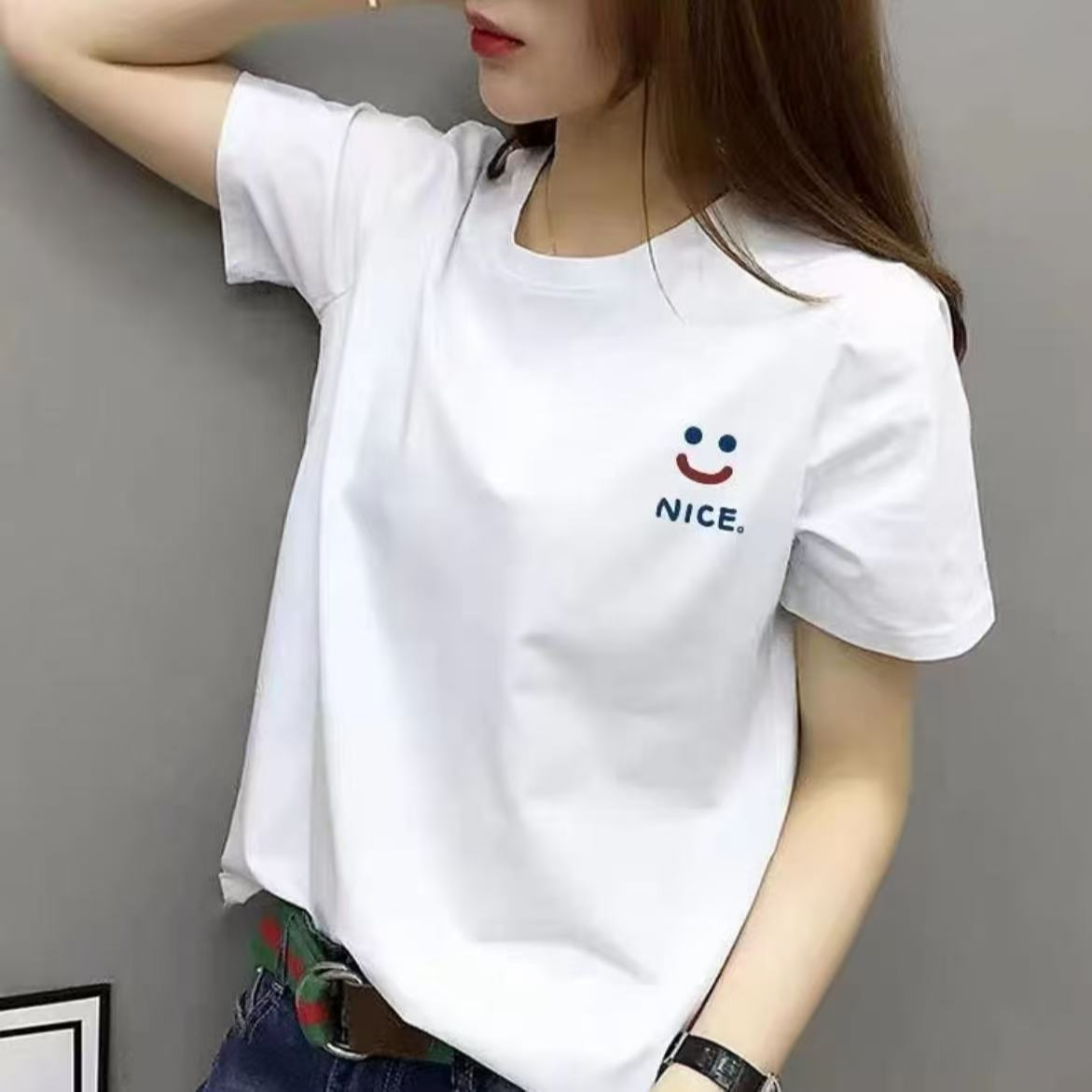 女款彩色纯棉短袖 T恤【彩色笑脸NICE】圆领纯棉彩色纯棉 短袖