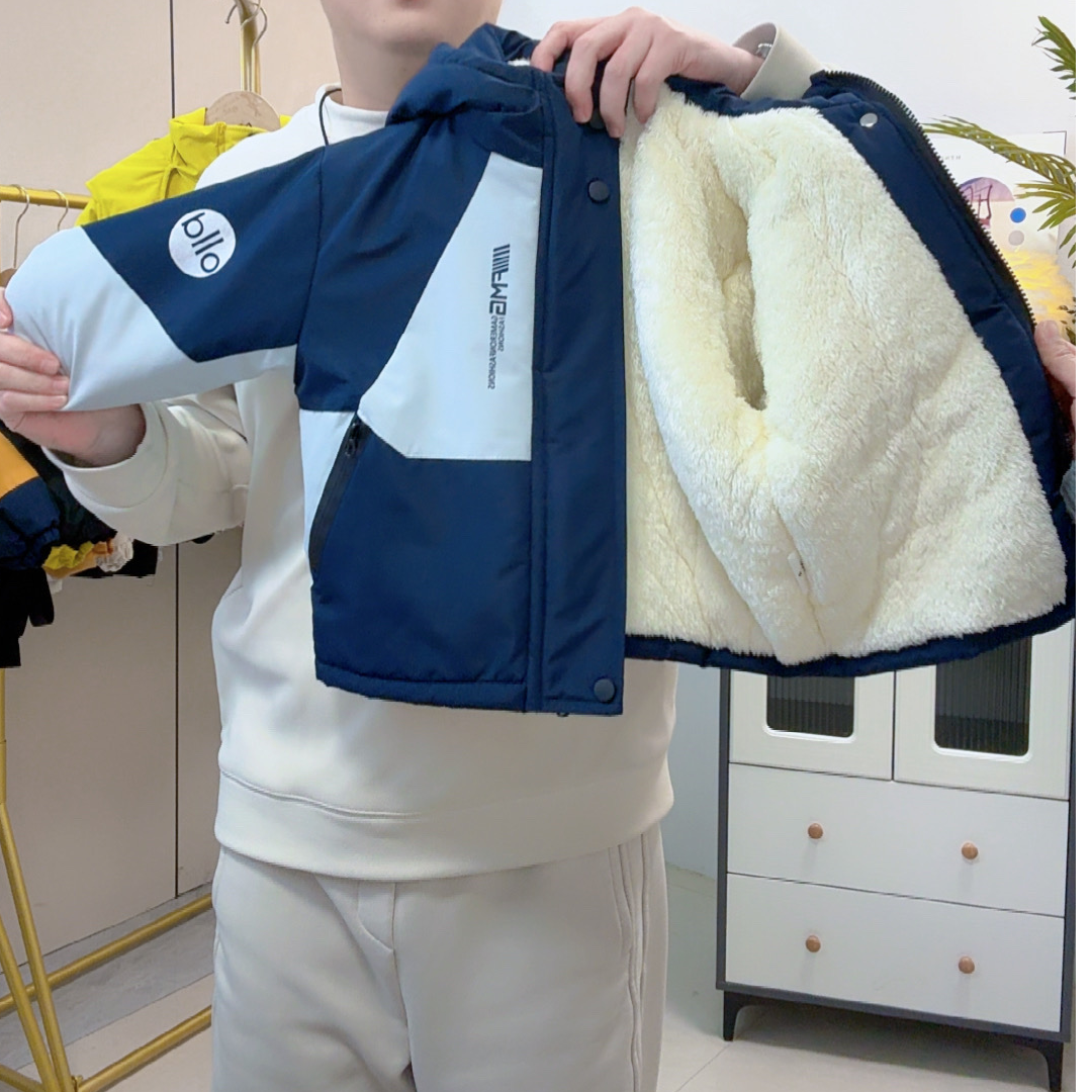 男童秋冬季加绒外套2025新款儿童棉衣冬装男孩宝宝加绒冲锋衣