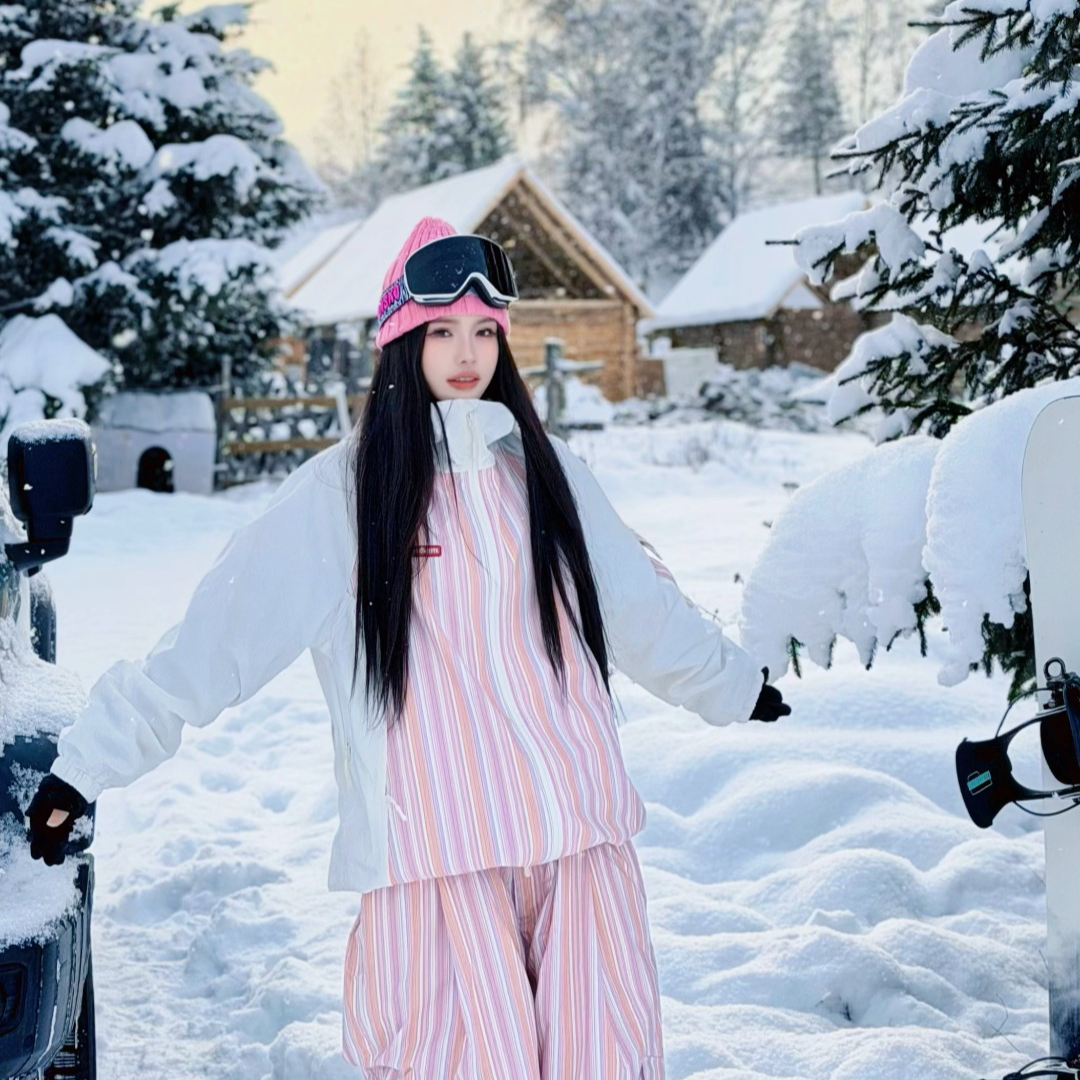 FASTWH1TE清新条纹滑雪服裤3L压胶防风防水单双板女款25新款