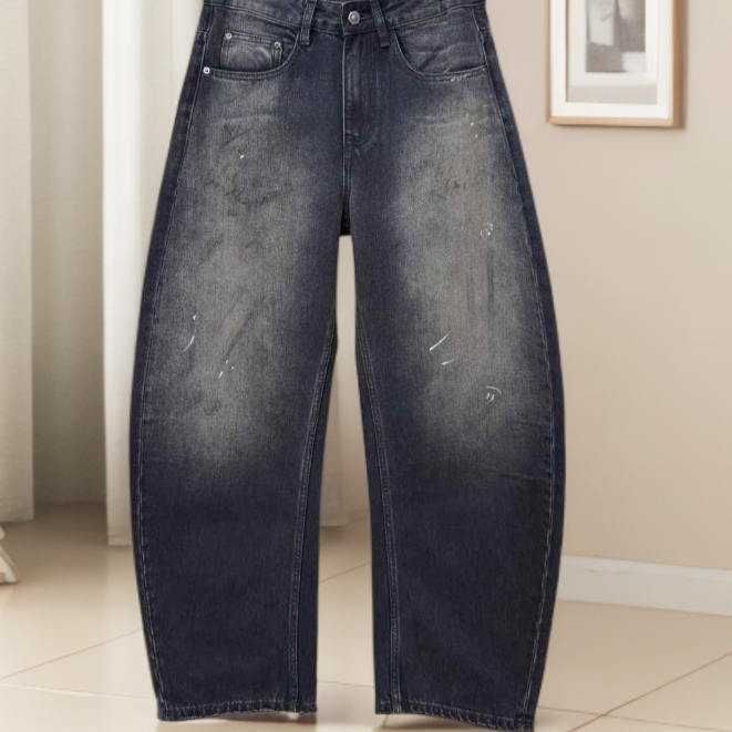 秋季宽松弯刀美式水洗复古做旧设计师款渐变时尚休闲男士牛仔长裤