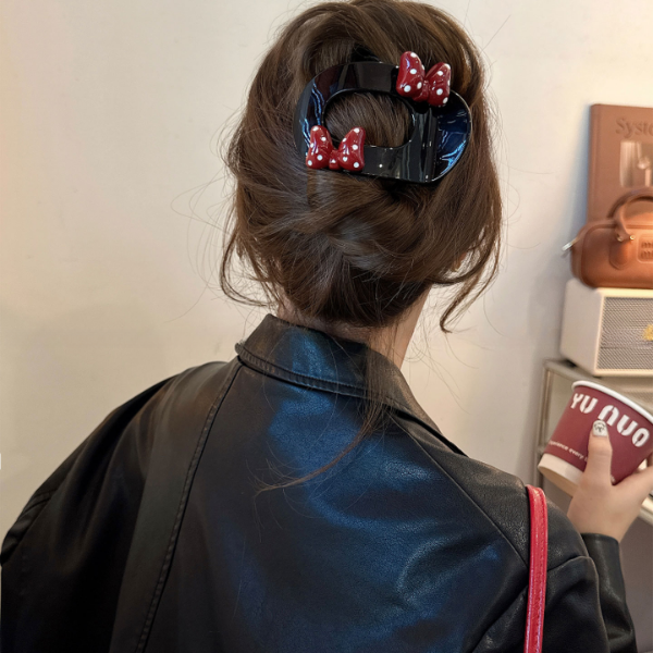 气质波点蝴蝶结扁平发夹女2025新款高端发抓夹后脑勺不硌头贝壳夹