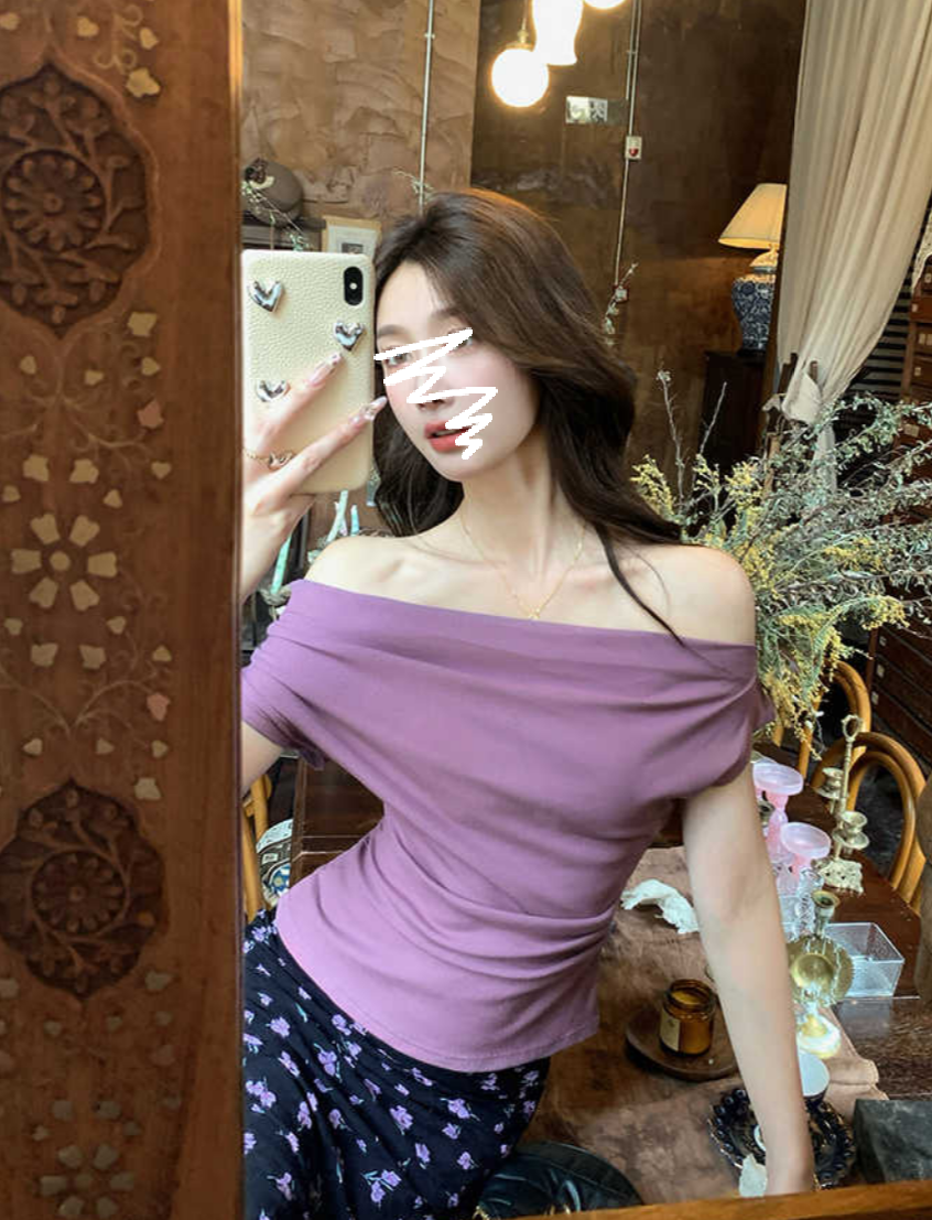 【两件套】新款一字肩短袖T恤气质上衣甜美碎花半身裙温柔套装