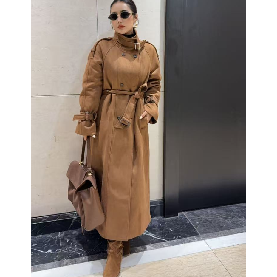 长款收腰显瘦气质配腰带风衣外套6862