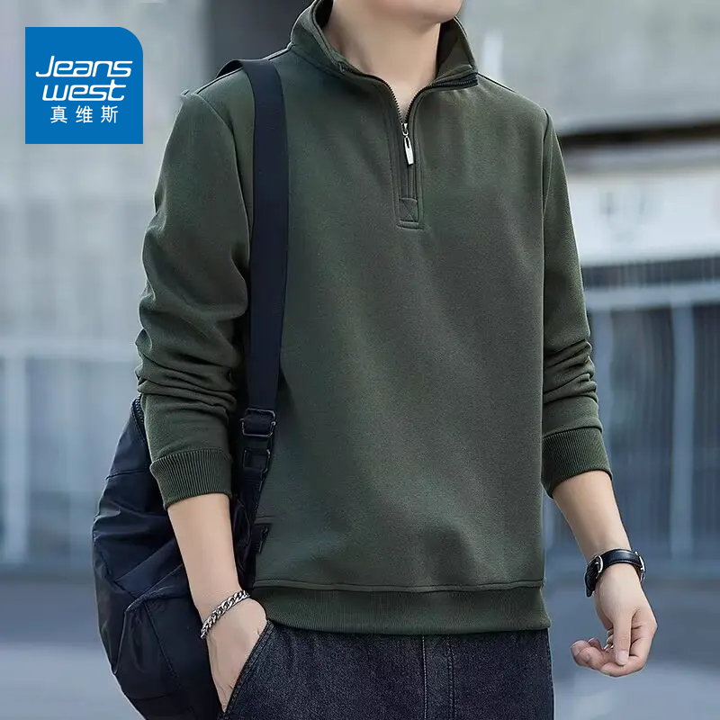 真维斯卫衣男士2025新款早秋季宽松立领半拉链休闲套头上衣长袖男