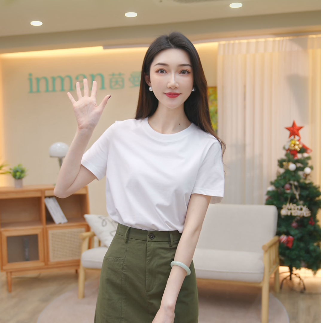 【欧若智性风】茵曼夏季新款T恤短袖休闲圆领潮流时尚纯色女上衣