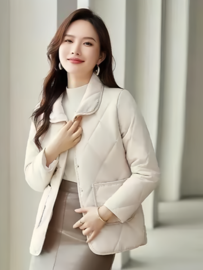 新款翻领复古菱格短款棉衣时尚保暖棉服外套