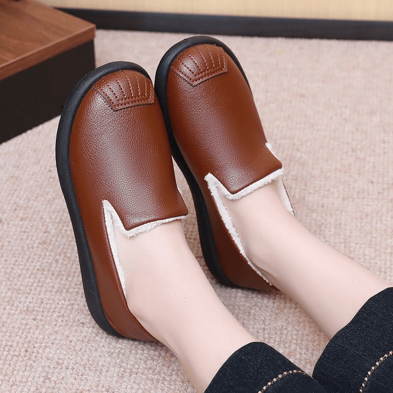 老北京加绒一脚蹬棉鞋女棉鞋室冬季妈妈拖鞋厚底保暖pu防水中老年