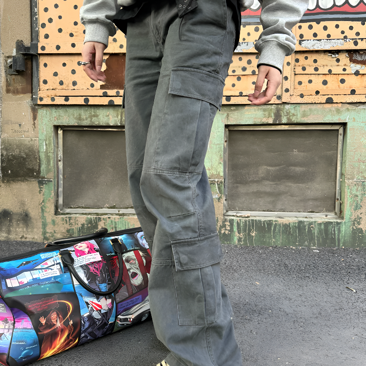 ZLAYCO磨毛多口袋立体做旧微喇cleanfit宽松休闲口袋工装裤长裤