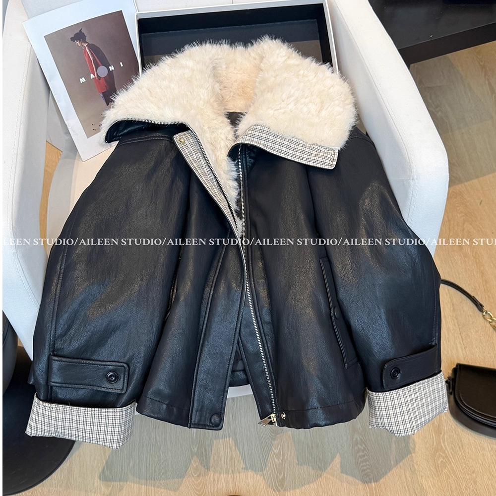 皮衣棉服女2025冬季新款设计感小众毛茸茸内胆派克服大毛领皮夹克