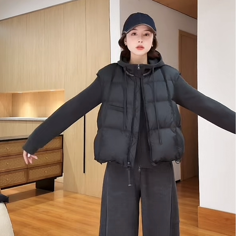 高级感超好看白鸭绒时尚马甲女装2025秋冬韩系时尚无袖马夹短外套