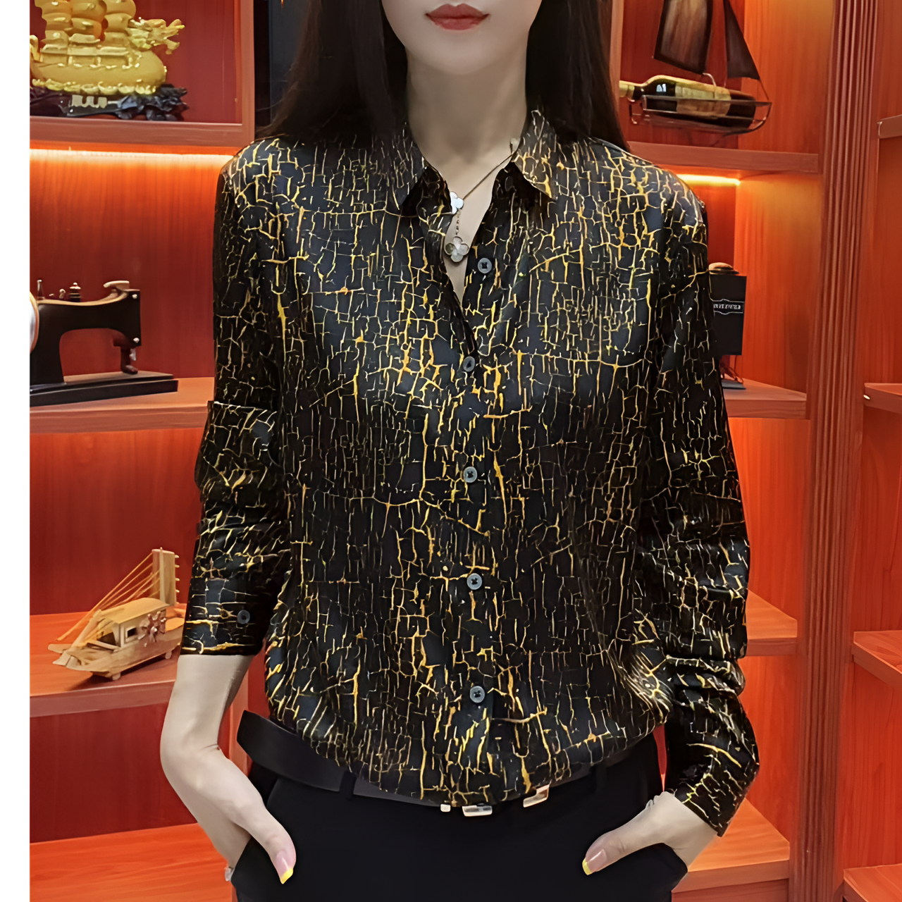 HFJQ桑蚕丝新款男士轻奢高端长袖衬衫商务通勤出游衬衣99959）