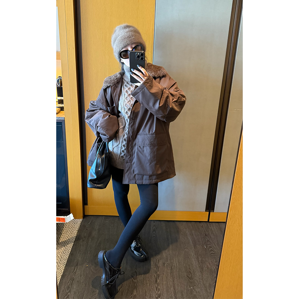 LA CALLA复古毛领工装中长款派克棉服CC-WAM7659